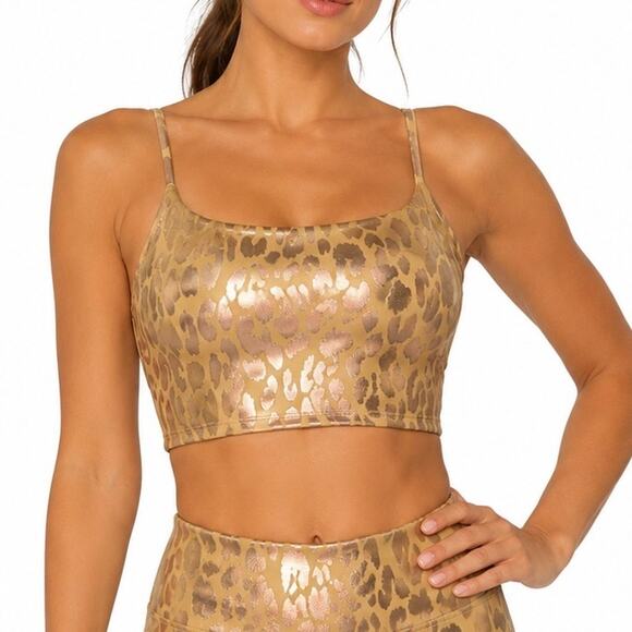 Carbon38 Other - Carbon38 Metallic Leopard Longline Sports Bra Gold Foil Animal Print Size L